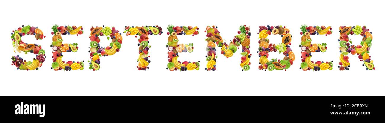 September word made of different fruits and berries Stock Photo