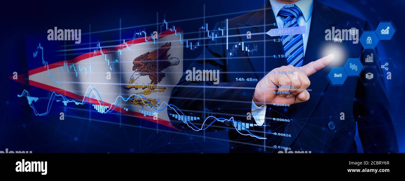 Businessman touching data analytics process system with KPI financial charts, dashboard of stock and marketing on virtual interface. With American Sam Stock Photo