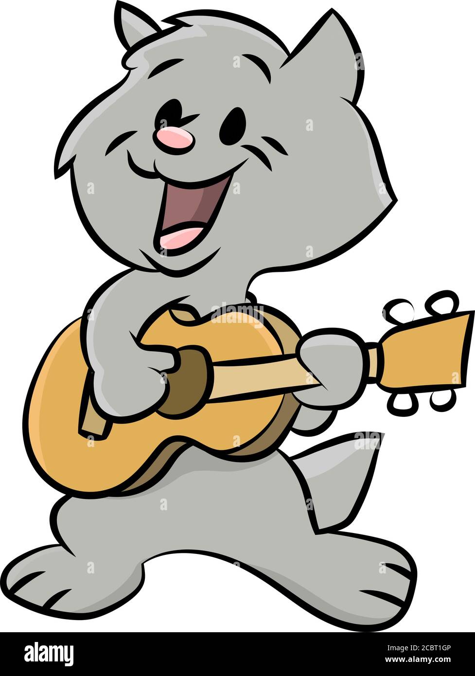 Cute cartoon cat playing guitar and singing songs vector illustration Stock Vector