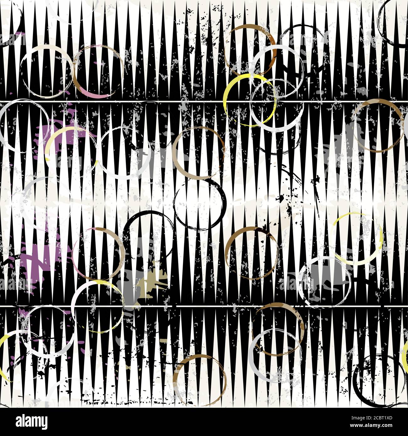 abstract seamless background pattern, with zigzag, circles, strokes and splashes, black and white Stock Vector