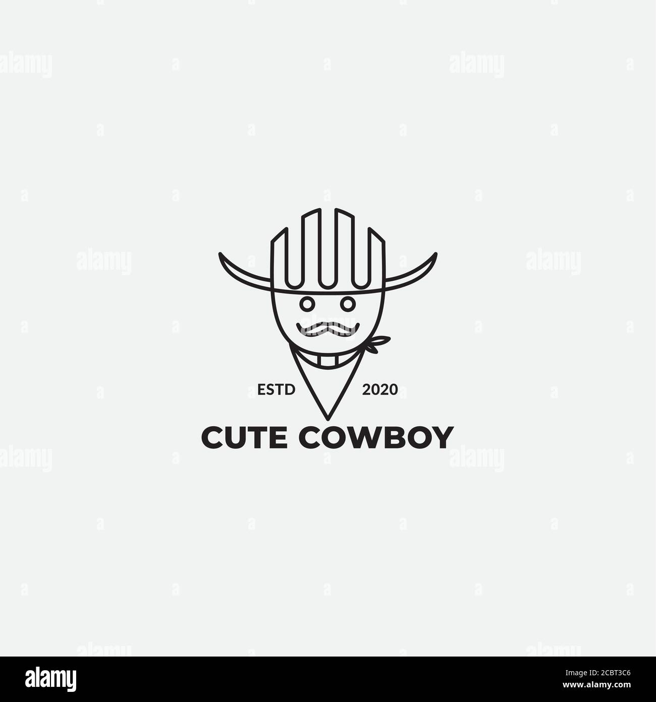cute  line cowboy with mustache logo design Stock Vector