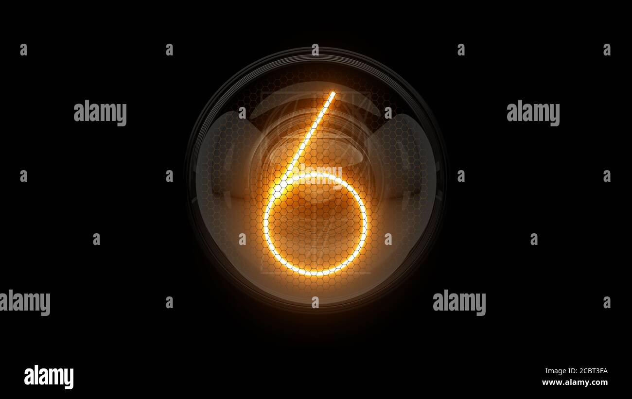 Six. Digit 6. Nixie tube indicator digit. Gas discharge indicators and