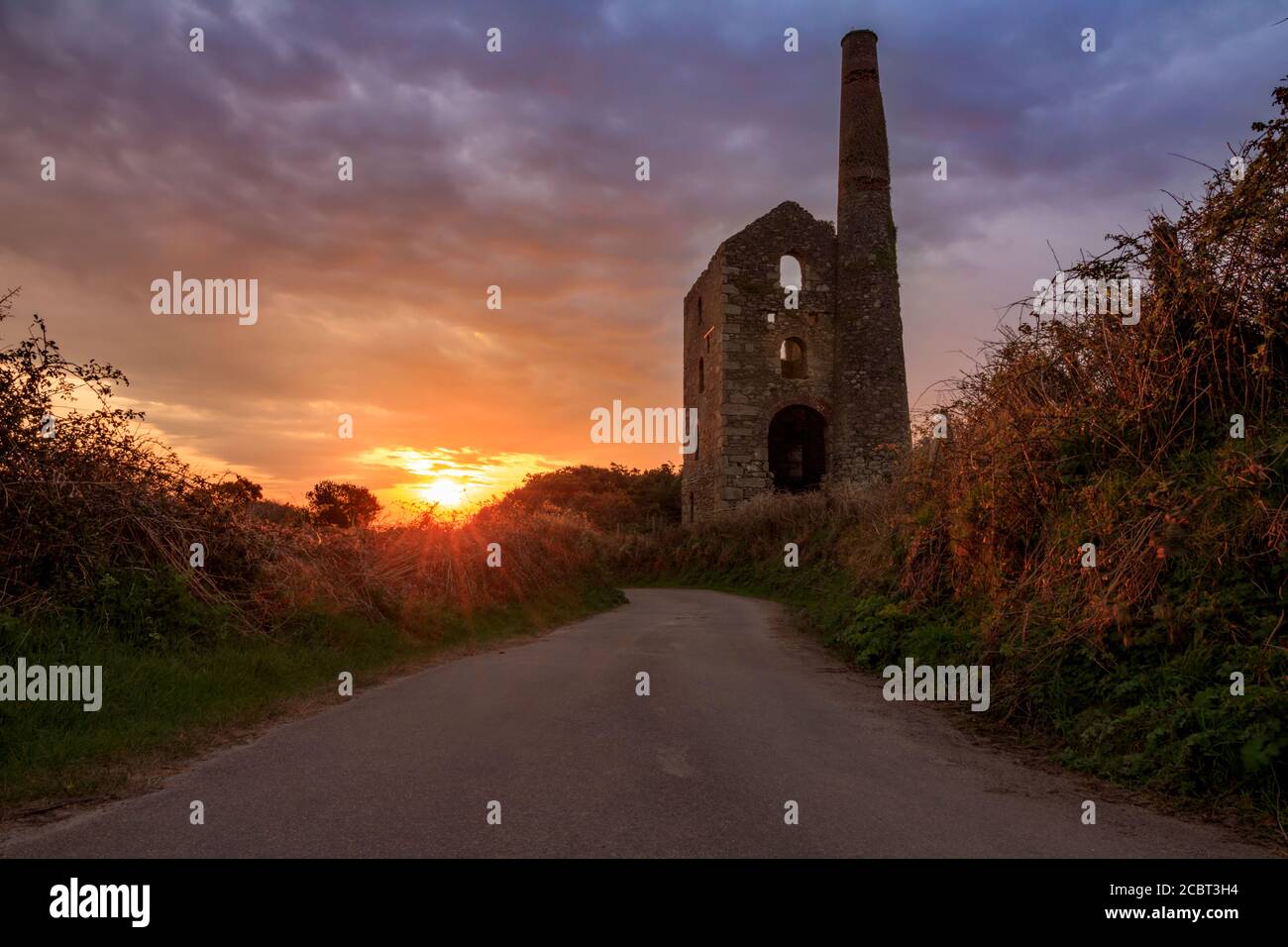 North Wheal Grambler Engine House near Busveal in Cornwall.  The image was captured at sunrise   on a morning in the spring. Stock Photo