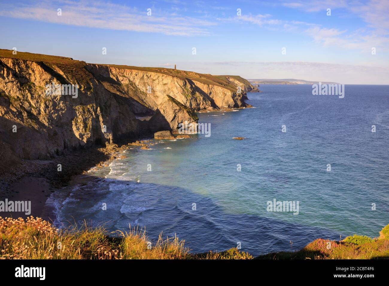 The view west from the headland on the western side of Porthtowan Beach, Stock Photo