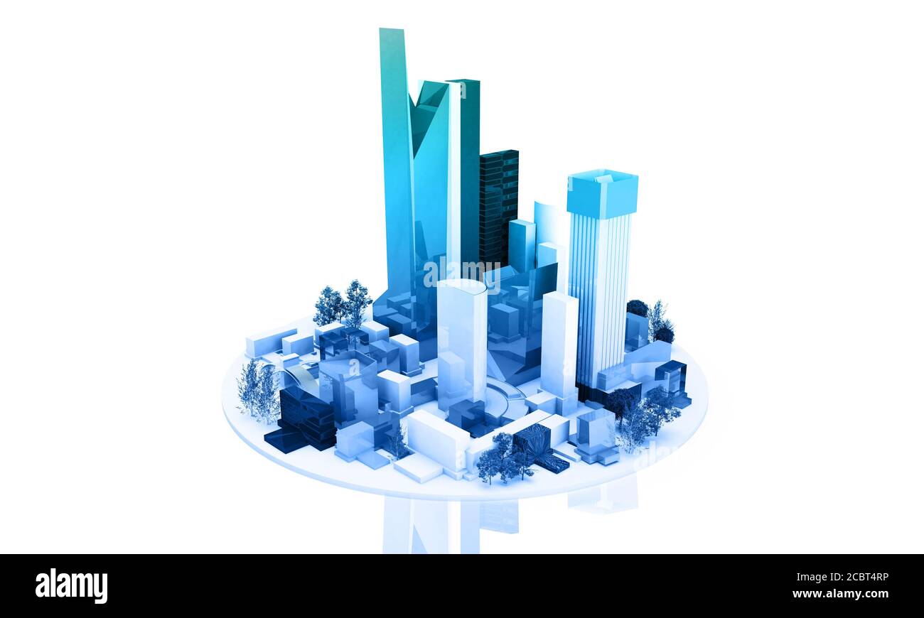 Skyline of a typical city as a 3d render concept isolated on a white background Stock Photo