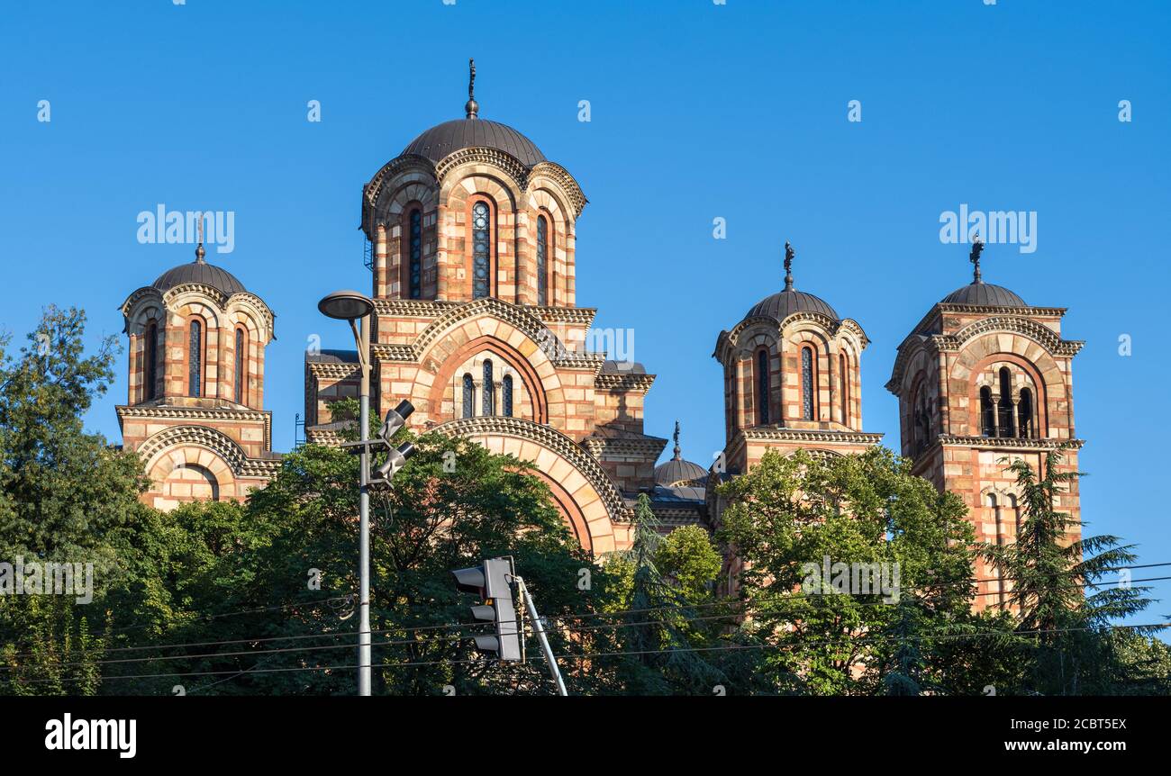 Serbian Orthodox St. Mark's Church (Church of St. Mark) in Belgrade, Serbia. It was built in the Serbo-Byzantine style, completed in 1940, on the site Stock Photo