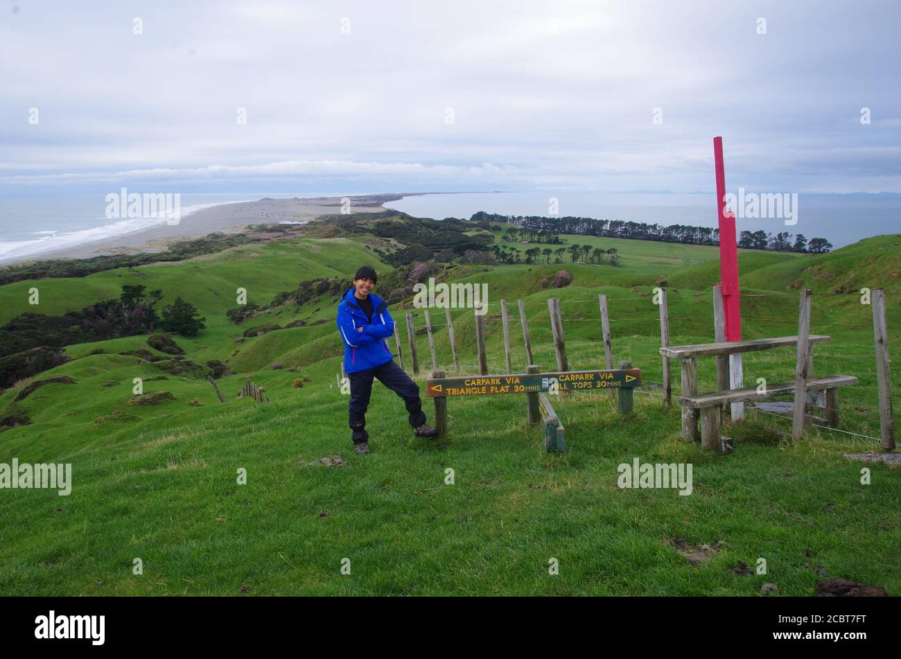 Thai female backpacker. Farewell Spit. Alternative Te Araroa Trail