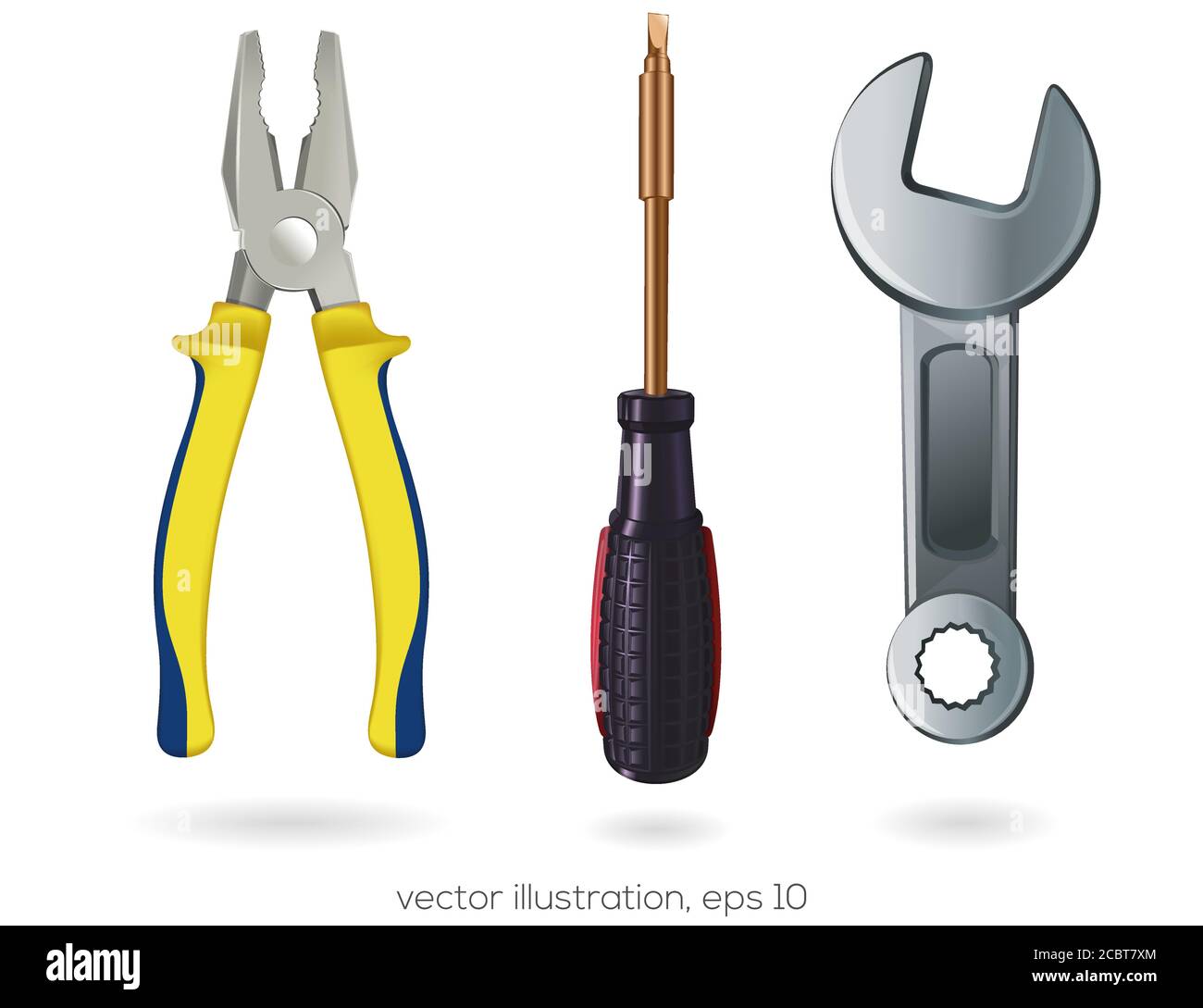 Screwdriver with interchangeable nozzles, wrench and pliers Stock