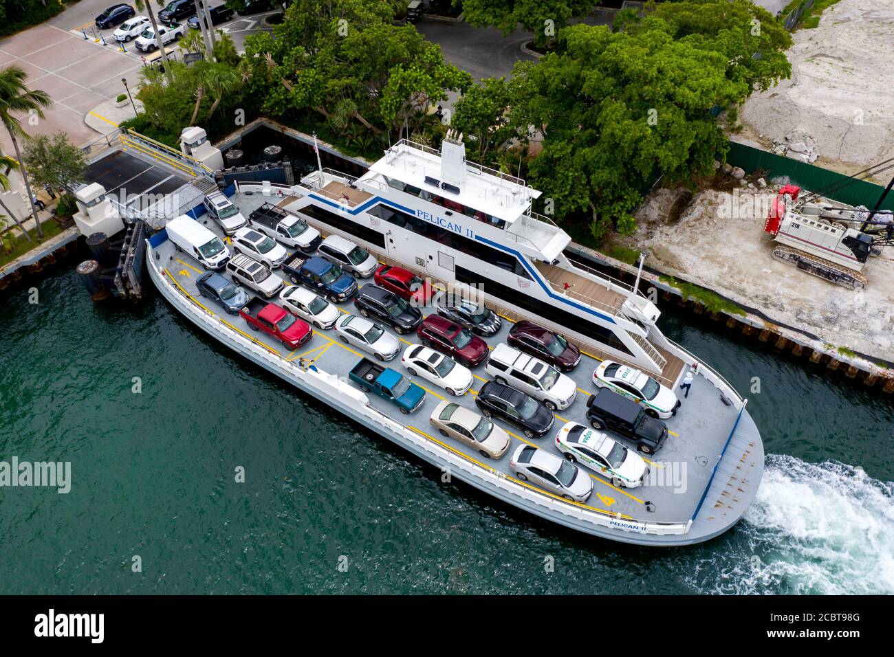 Aerial photo Pelican II Fisher Island Ferry boat transporting cars