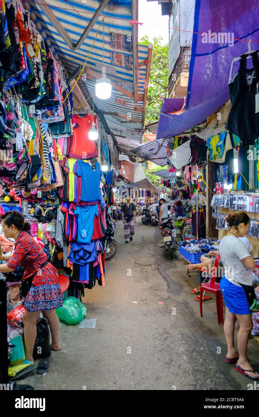 Hanoi, Vietnam Life in the night market, people walking. Typical