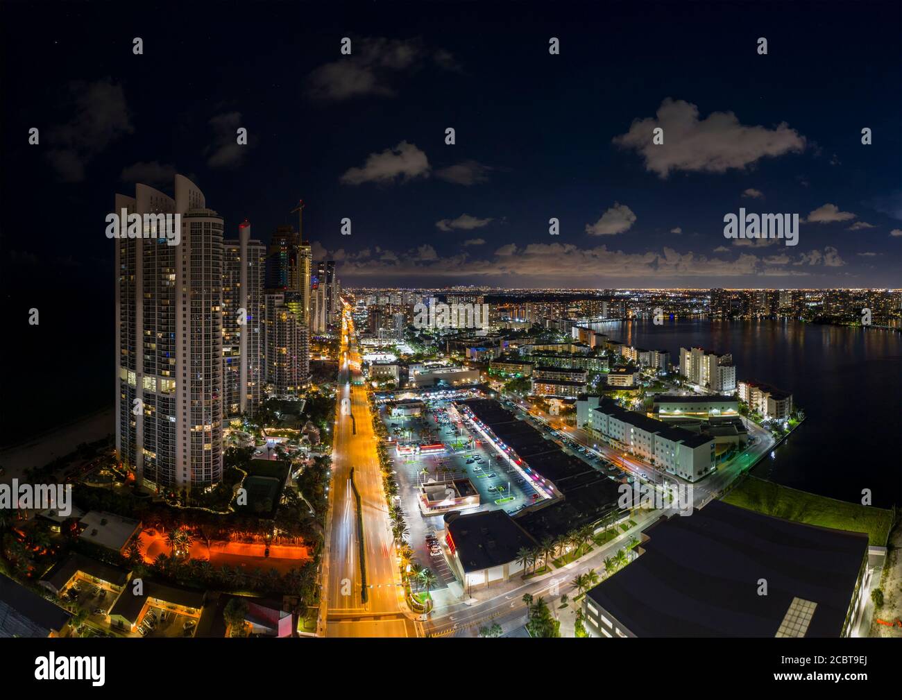 Night aerial photo Miami city lights Stock Photo Alamy