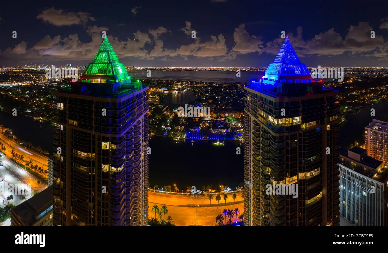 Blue and Green Diamond residential condominiums Miami Beach night photo