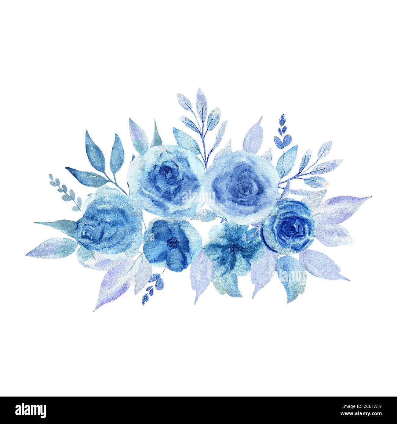 Watercolor illustration of blue flowers on a white background Stock ...