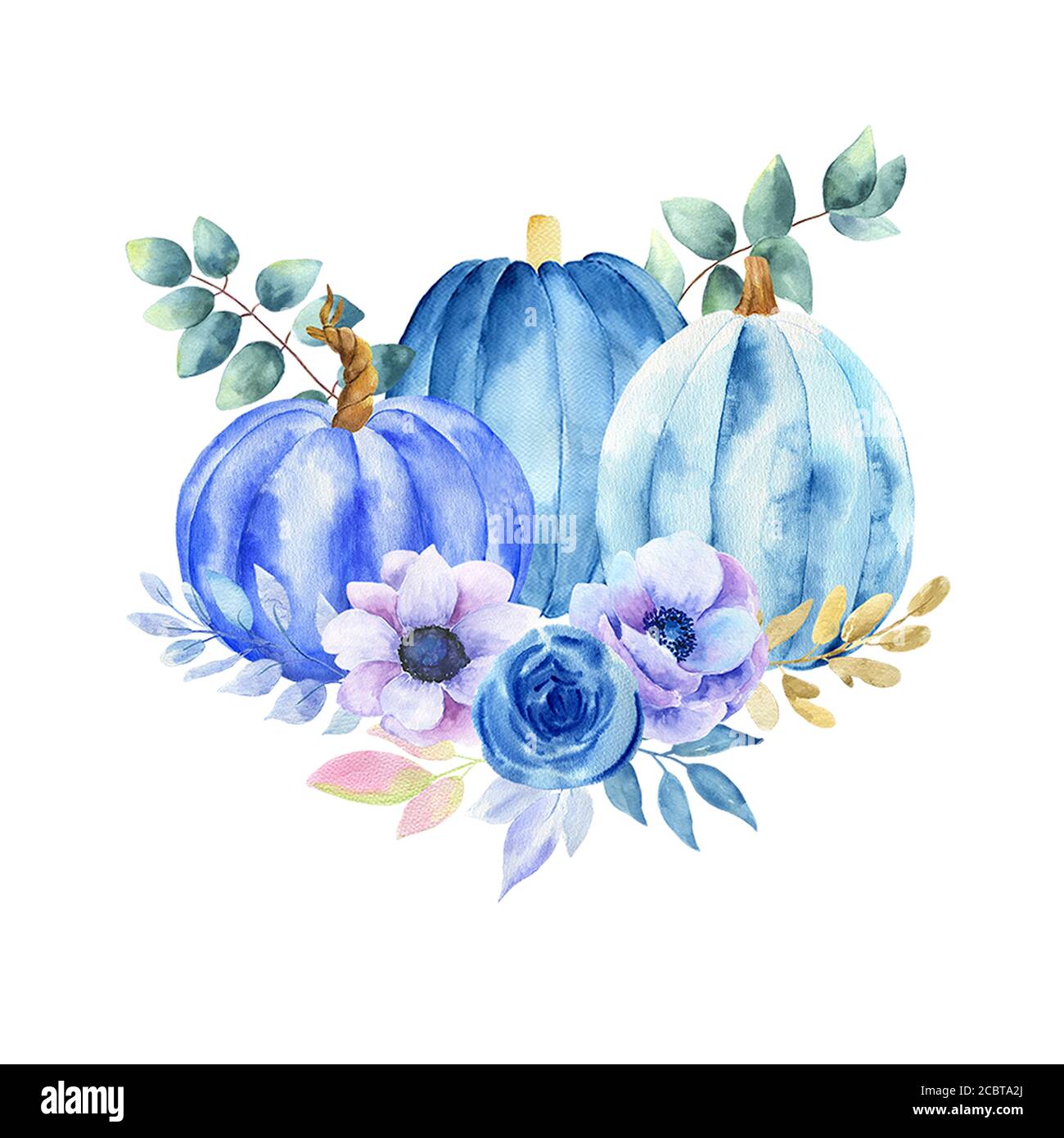 Download Watercolor Illustration Of Blue Pumpkins Stock Photo Alamy