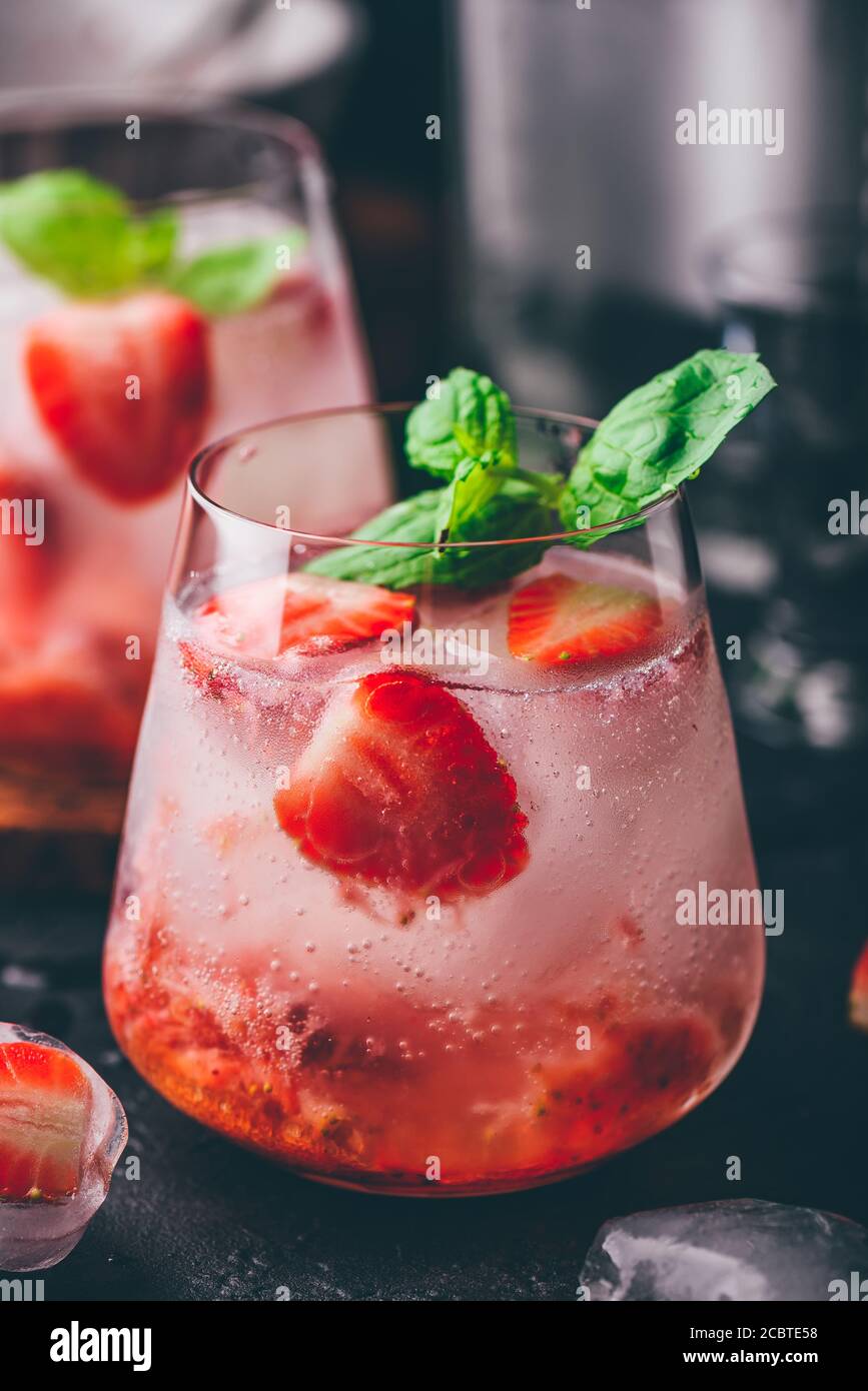 Strawberry cocktail with gin and soda Stock Photo Alamy