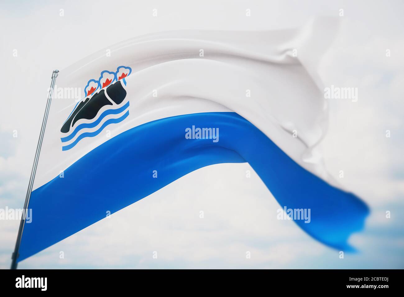 Flag of Kamchatka Oblast. High resolution close-up 3D illustration ...