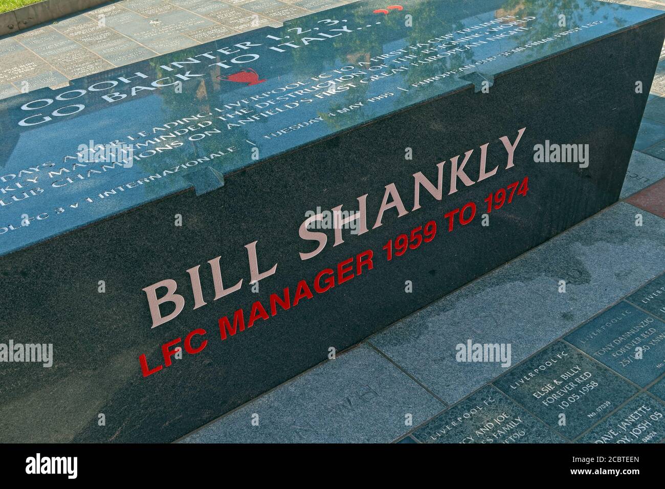 Bill Shankly stone 1959-1974, LFC,Liverpool Football Club, Anfield, Premier League, Merseyside,North West England, UK, L4 2UZ Stock Photo