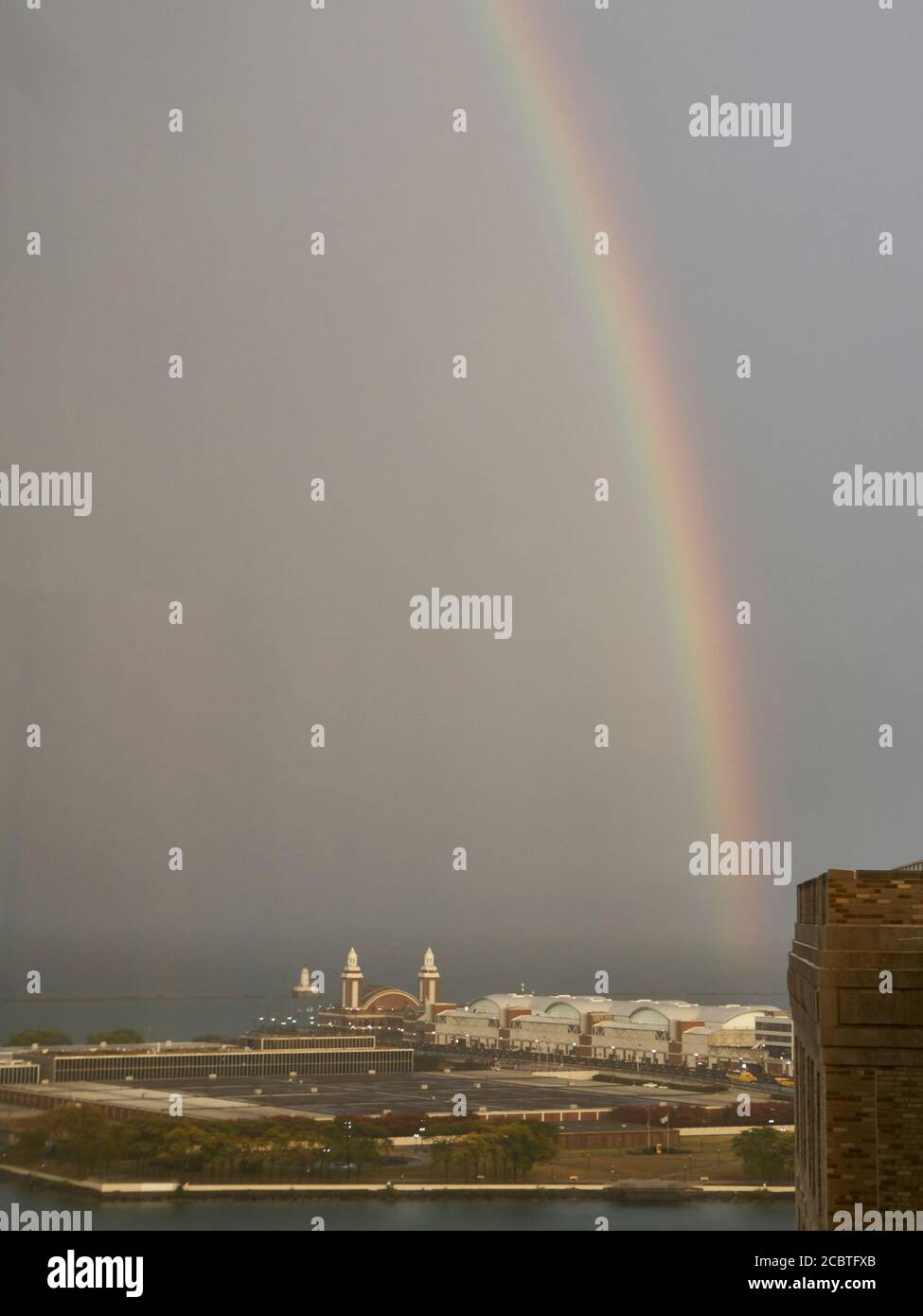Chicago Lakefront with rainbow Stock Photo