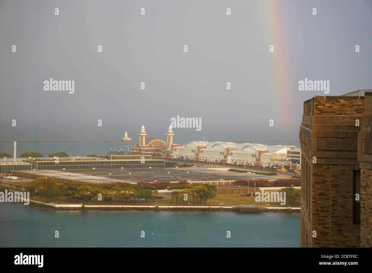 Chicago Lakefront with rainbow Stock Photo