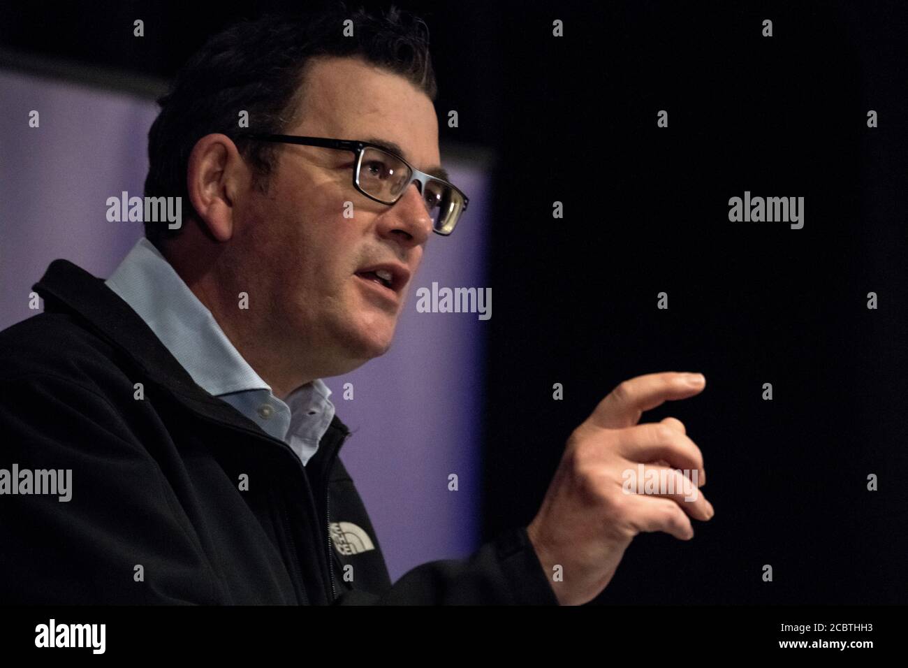 Melbourne, Australia, 15 August 2020, Victorian State Premier Daniel Andrews conducts the daily press conference where he updates media and the people of the state of Victoria on the efforts to contain the spread of the corona virus in Australia’s second most populous state. Credit: Michael Currie/Alamy Live News Stock Photo