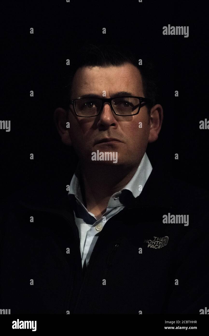 Melbourne, Australia, 15 August 2020, Victorian State Premier Daniel Andrews waiting side of stage at the daily press conference which updates the media and the people of the state of Victoria on the efforts to contain the spread of the corona virus in Australia’s second most populous state. Credit: Michael Currie/Alamy Live News Stock Photo
