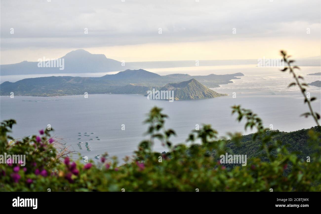 The famous Taal Volcano in the Philippines, sitting on an island within a lake within an island, is a popular getaway for Manila tourists Stock Photo