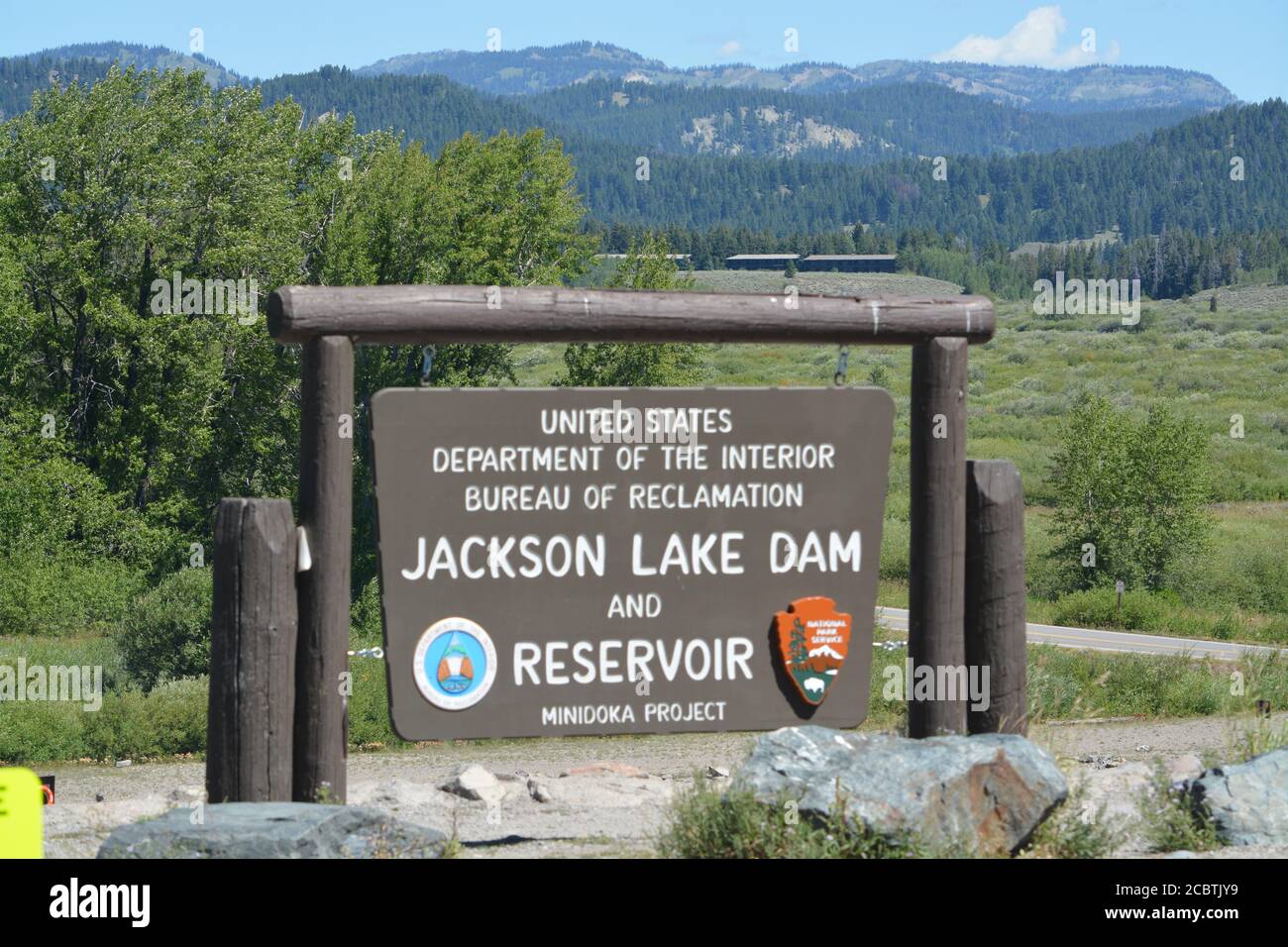 Jackson Lake Dam and Reservoir sign in the Grand Teton National Park