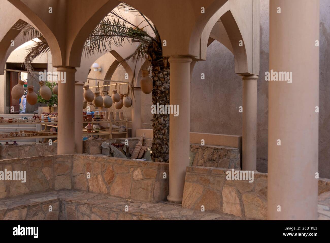 The Handicraft market in Nizwa fort ready for customers on a friday Stock Photo