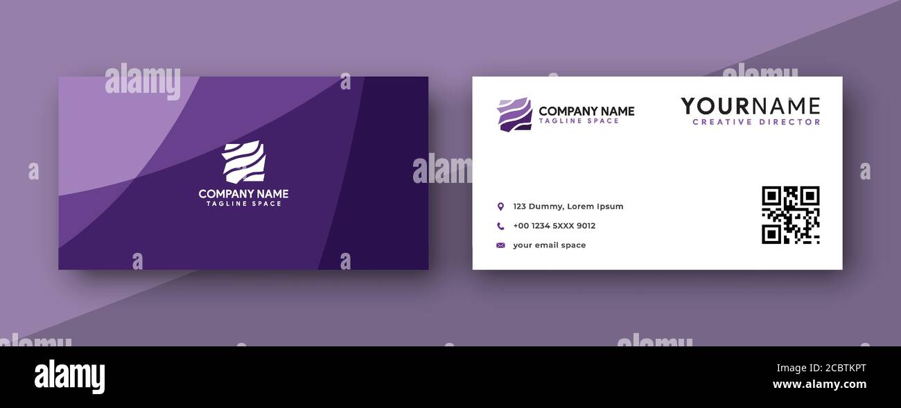 business card template , business card design with purple color . vector illustration Stock Vector