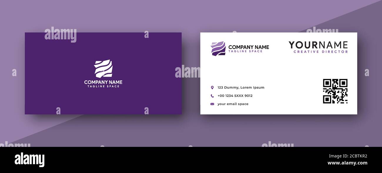 business card template , business card design with purple color . vector illustration Stock Vector