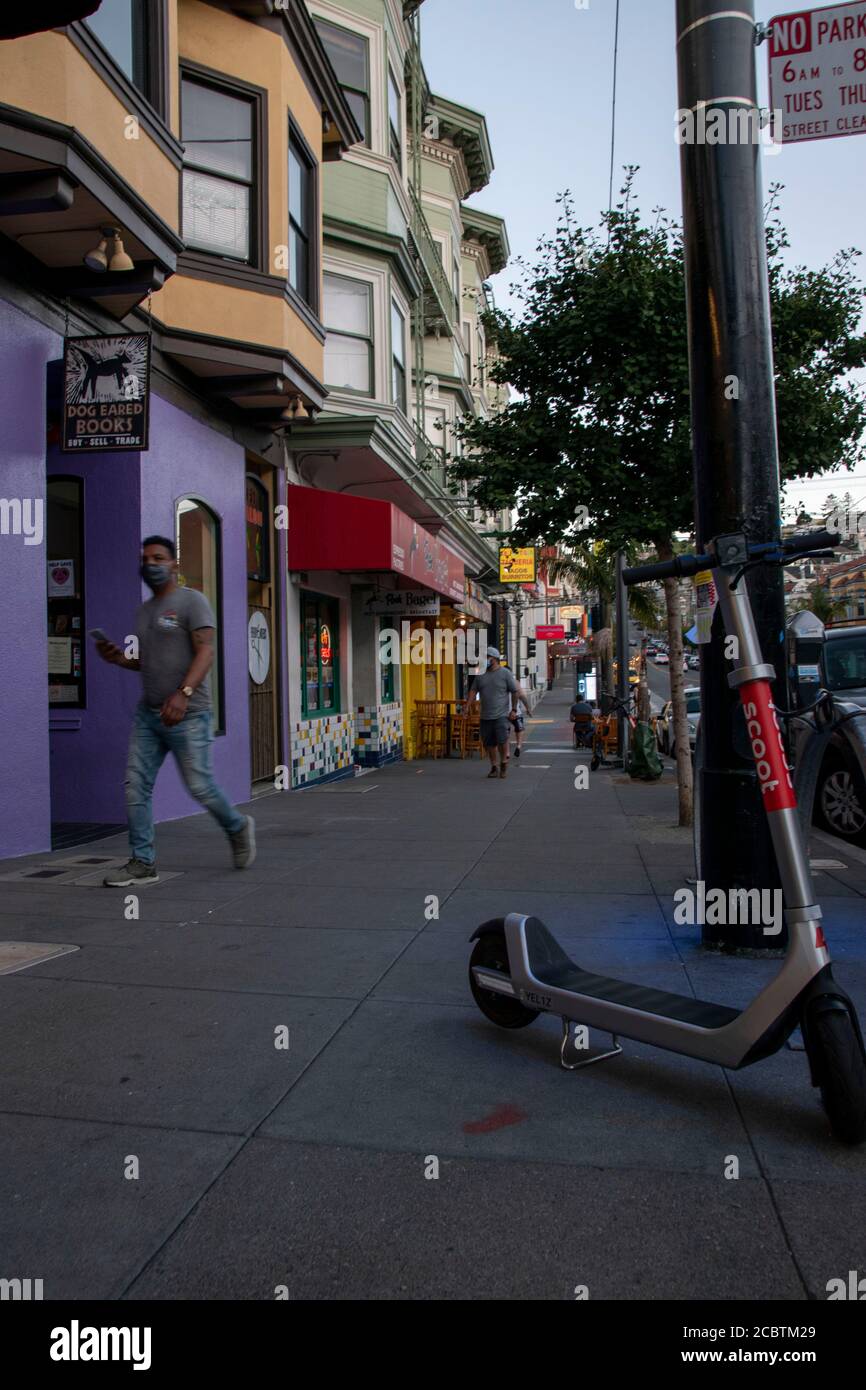 Scooters for public use can be found on many streets in San Francisco