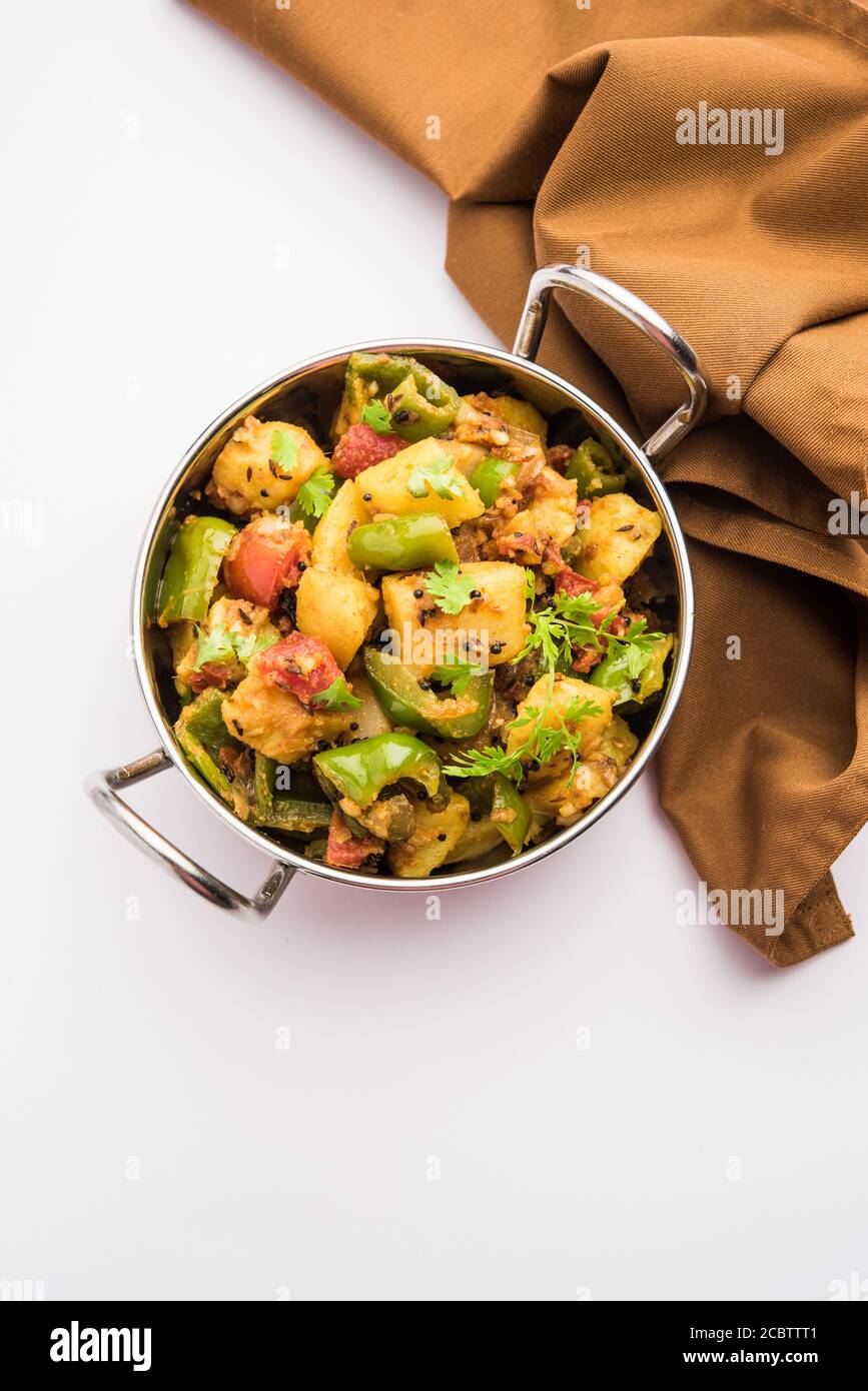 Aloo capsicum sabzi or potato and bell pepper sabji is an Indian