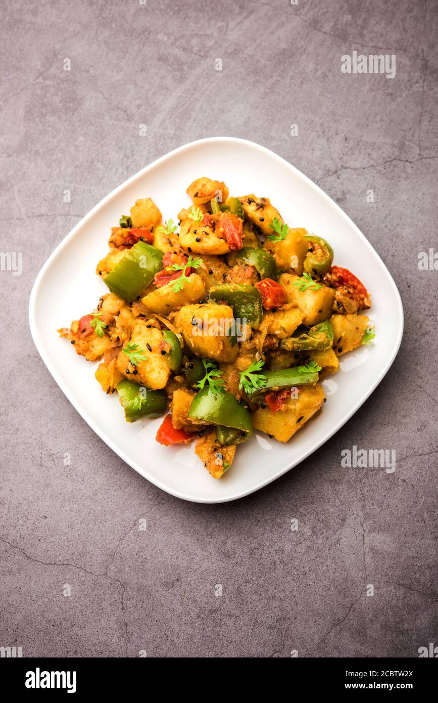 Aloo capsicum sabzi or potato and bell pepper sabji is an Indian