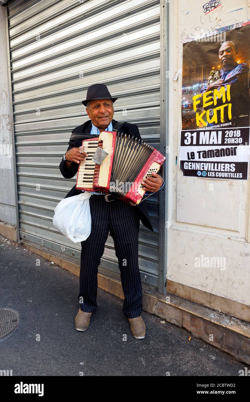 Accordion player busker in Montmatre quarter Paris, France Stock