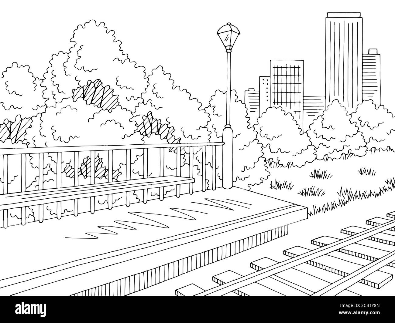 Railway station graphic train platform sketch illustration vector Stock  Vector Image  Art  Alamy