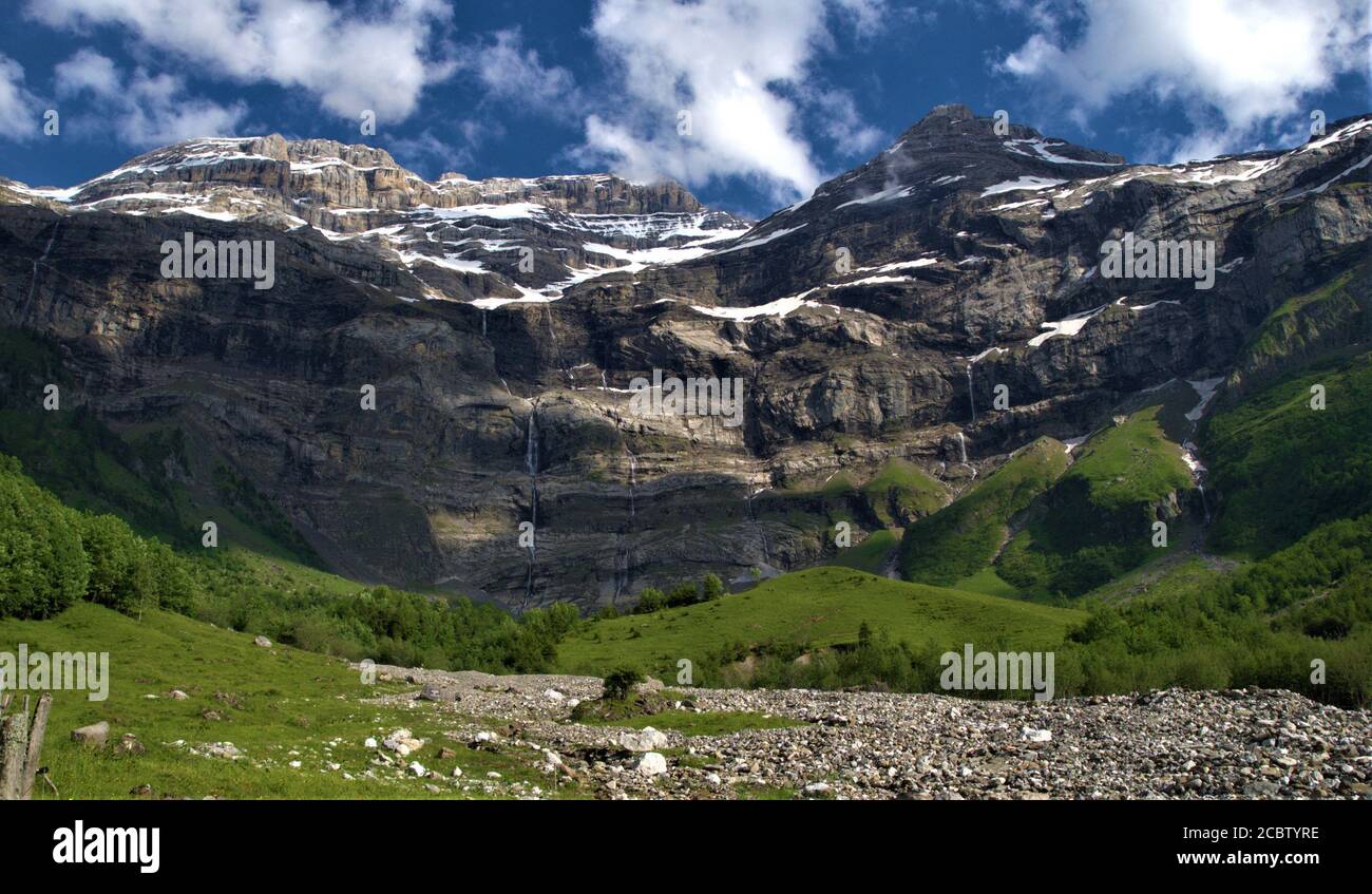 High mountains covered in snow under the cloudy blue sky Stock Photo ...