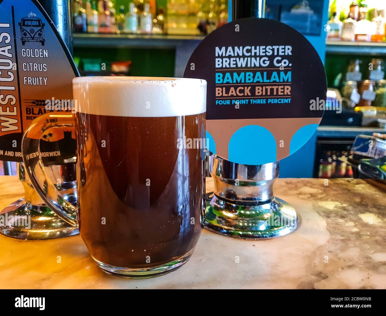 Dark beer on a bar counter top Stock Photo