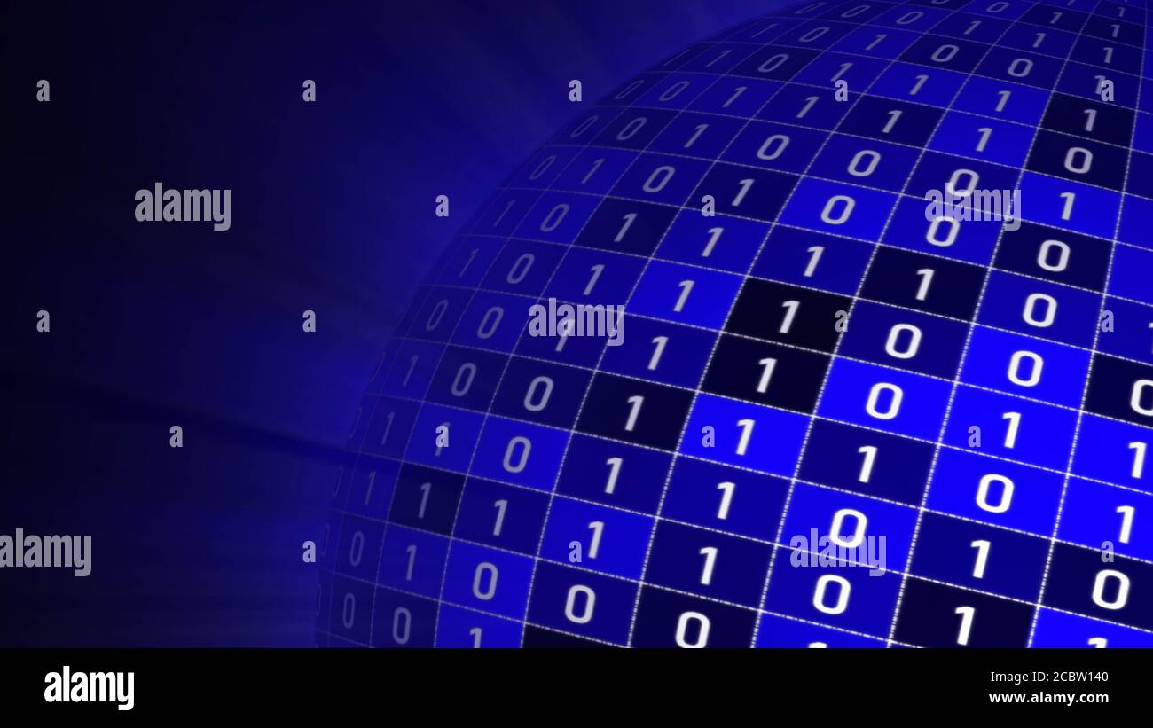 Binary numbers on a part of ball or sphere in front of black background ...