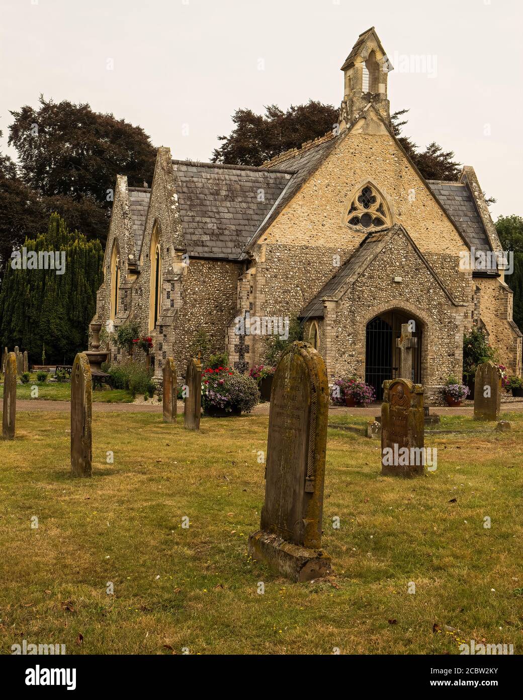 Beautiful Flint stone cemetery chapel built in1855. Thetford, Norfolk, UK - August 13th 2020 Stock Photo