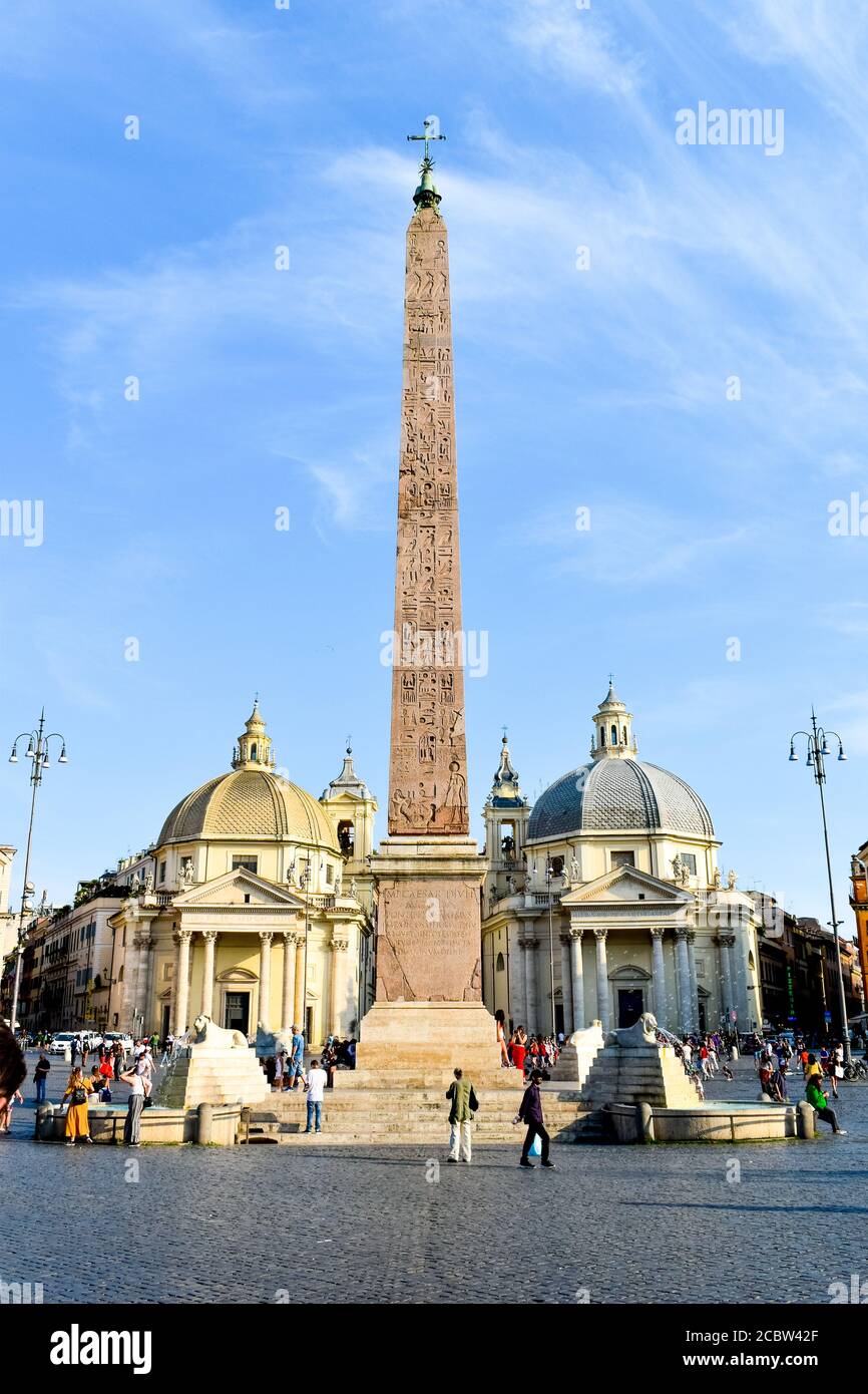 Piazza del Popolo and an Egyptian obelisk of Ramesses II Stock Photo