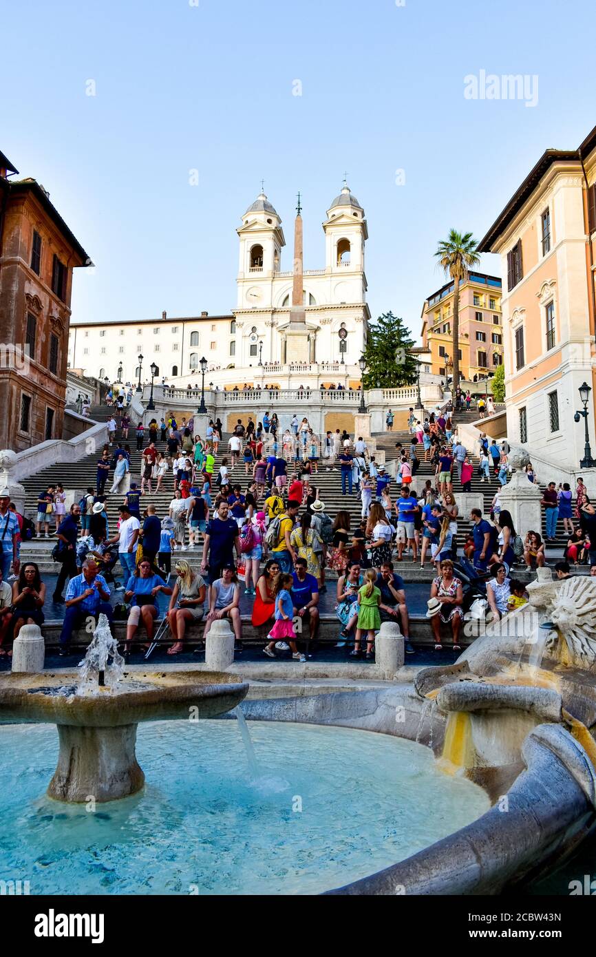 View of the Spanish Steps and Trinita dei Monti from Piazza di Spagna Stock Photo