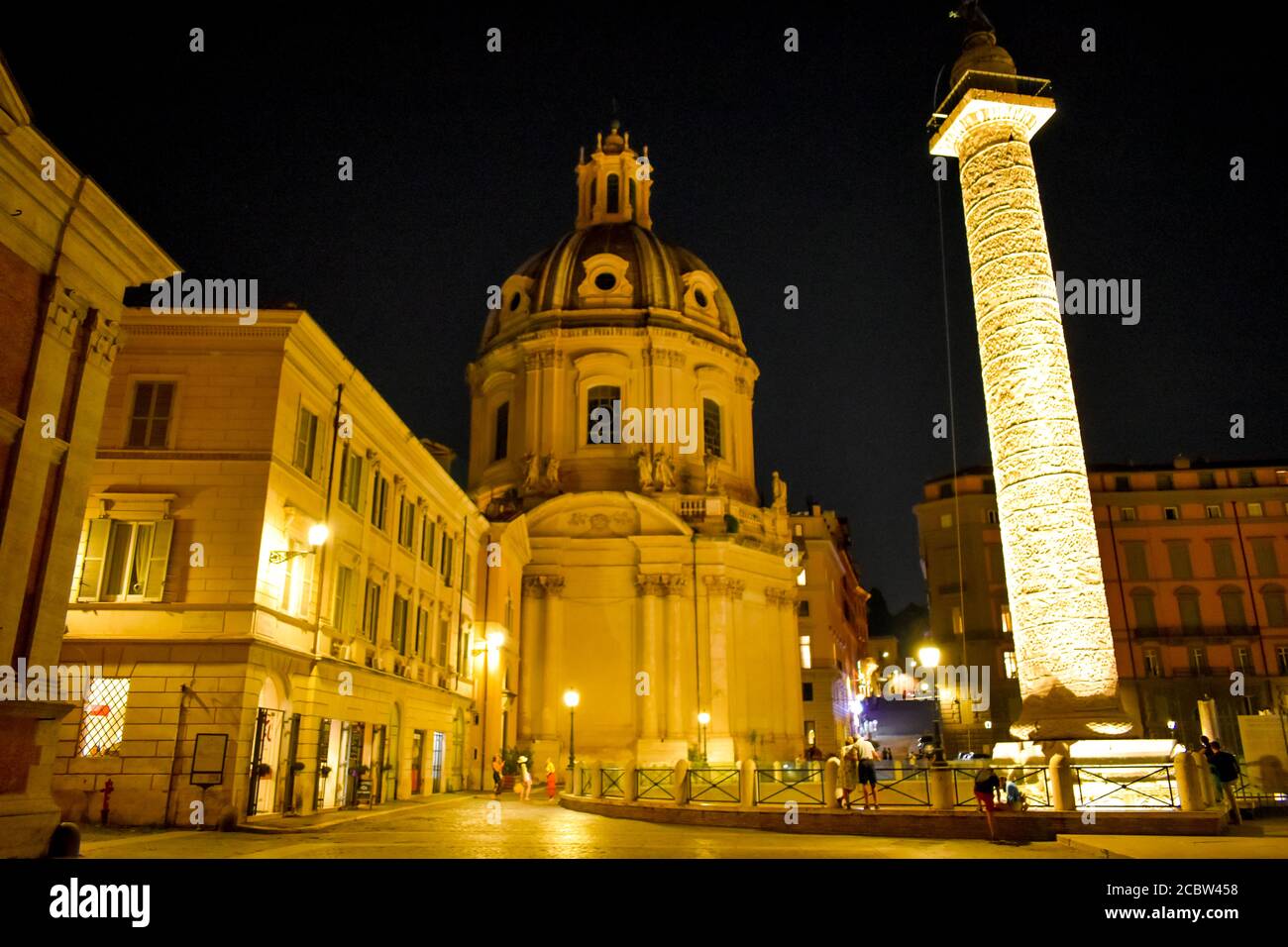 Santa Maria di Loreto near Trajan's Column at night Stock Photo