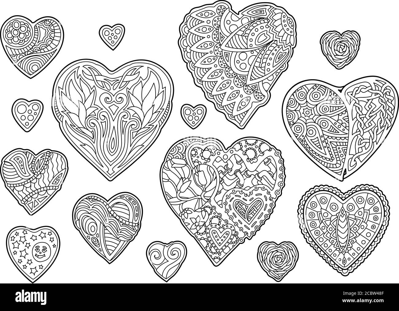 Beautiful collection of decorative black and white hearts Stock Vector ...