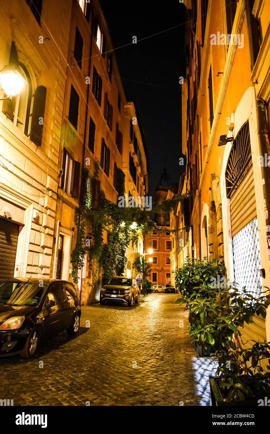 An alley with residential buildings in Rome Stock Photo