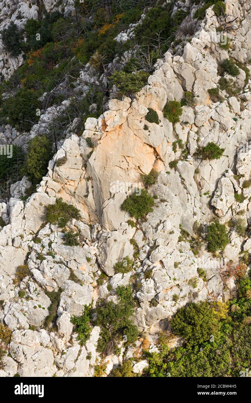 Bergrücken, Burgfestung St. Hilarion, Kyrenia, Girne, Türkische Republik Nordzypern Stock Photo
