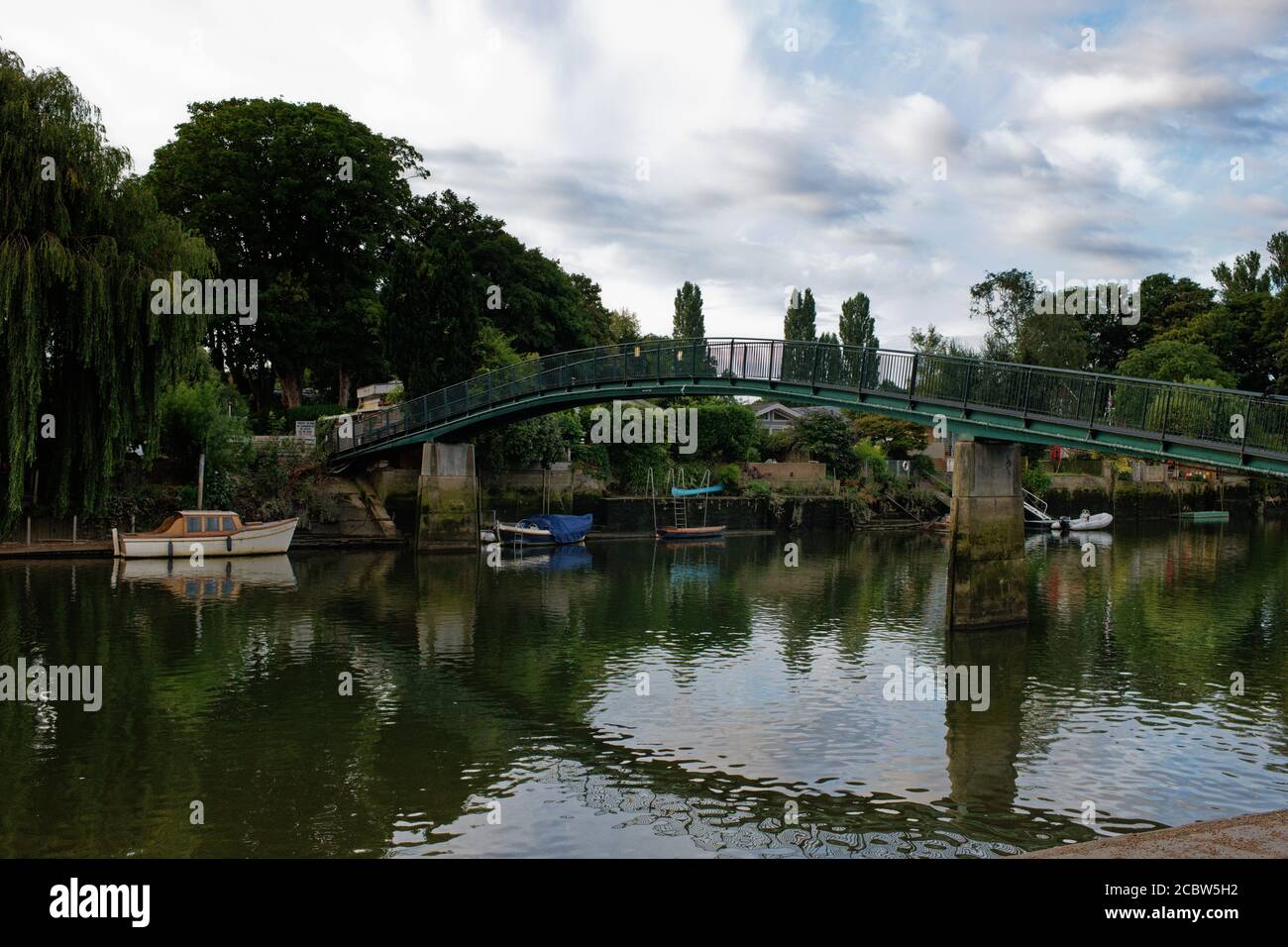 Bridge to Eel Pie Island, an island in the River Thames at Twickenham where bands like The Who and The Rolling Stone s played their early gigs Stock Photo
