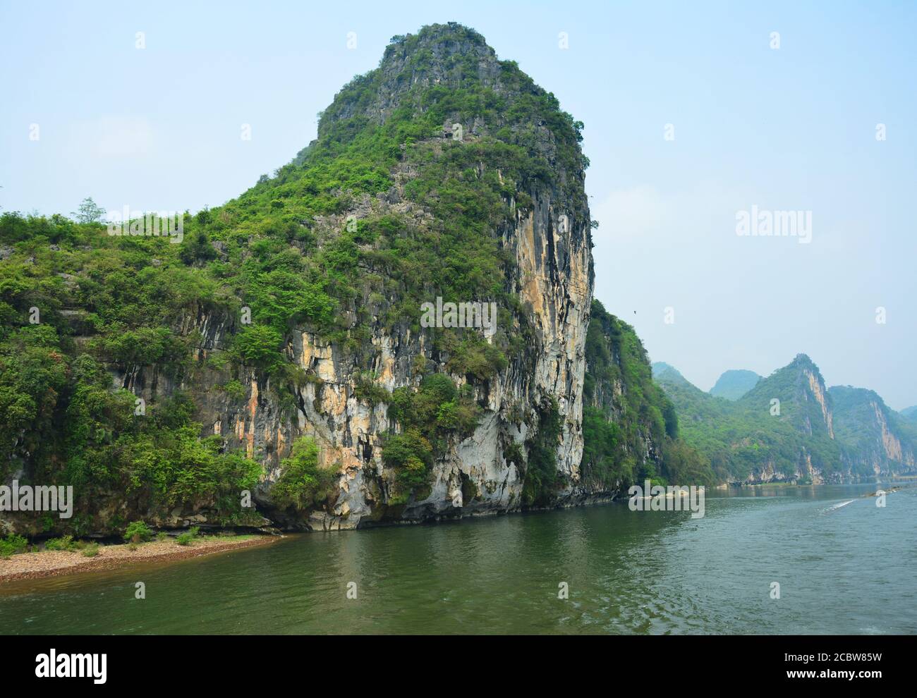 green mountain standing beside Li River in Guilin of China Stock Photo
