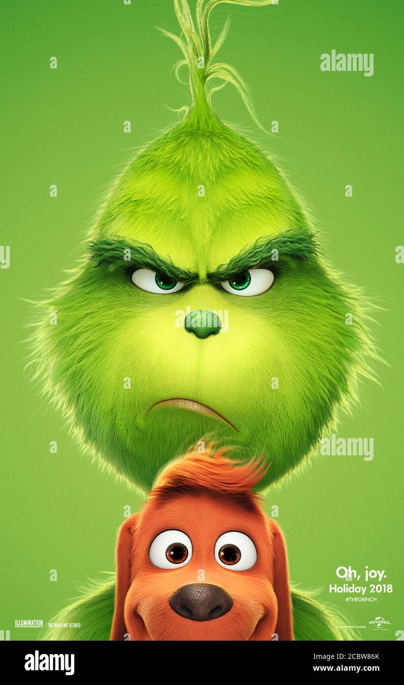 The Grinch (2018) directed by Yarrow Cheney and Scott Mosier and starring Benedict Cumberbatch, Cameron Seely and Rashida Jones. Animated adaptation of Dr. Seuss' classic holiday story about a grumpy creature who tries to steal Christmas. Stock Photo