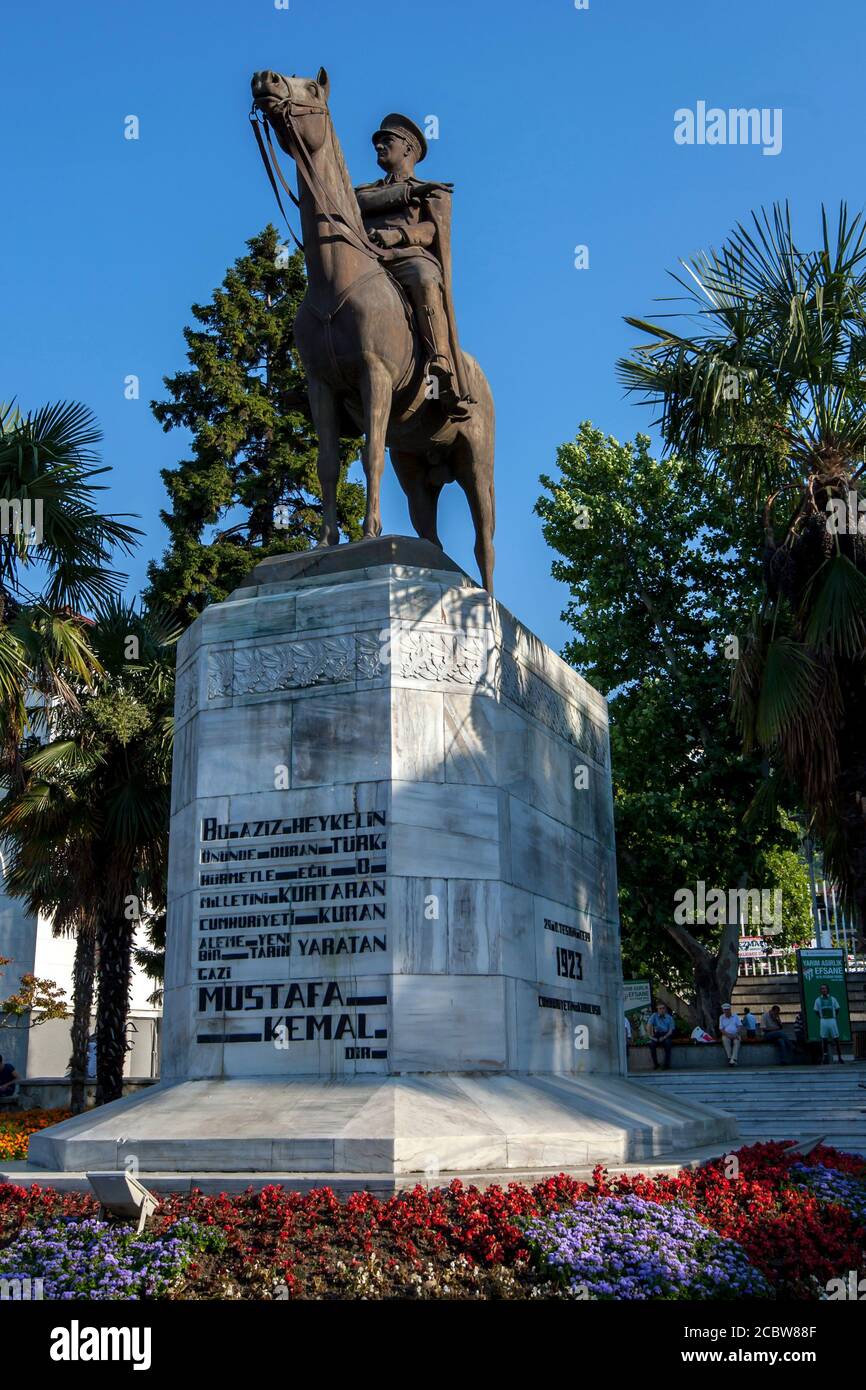 A statue to honour Mustafa Kemal, otherwise known as Ataturk, at Bursa in Turkey. He was a WW1 hero who became the first president of modern Turkey. Stock Photo