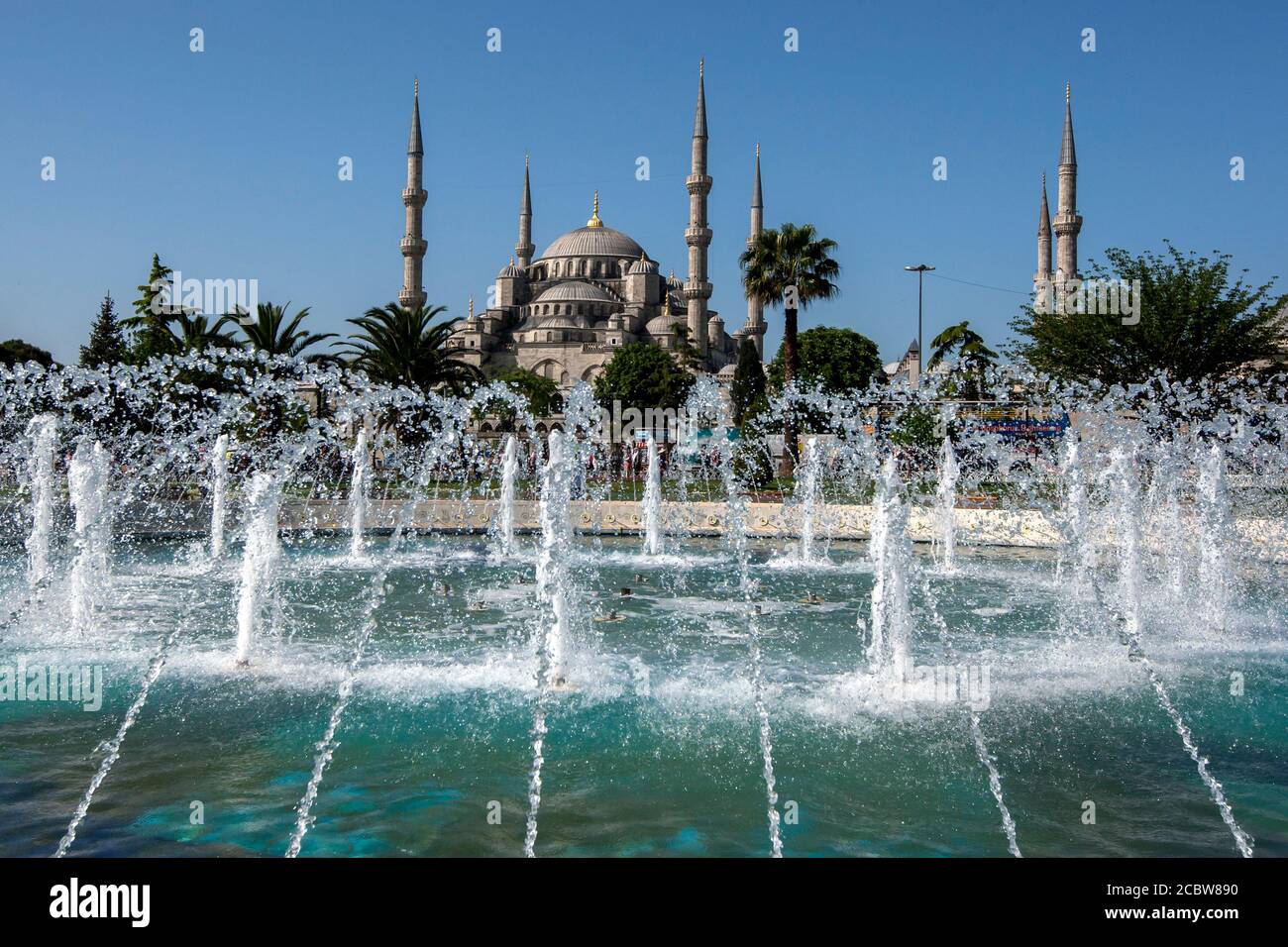 A view from the water fountain in Sultanahment Park in the Sultanahmet ...